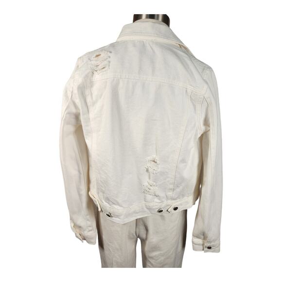 White Destressed Destroyed Classic Jean Jacket 100% Cotton Twill Honey Punch NWT - Picture 3 of 8